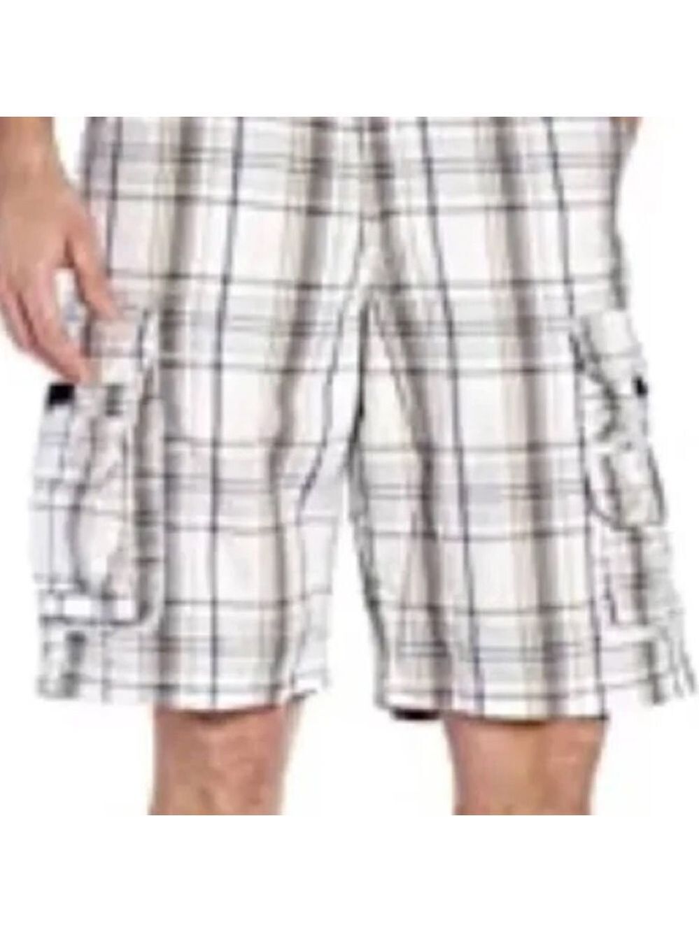 Lee Dungarees Men's Plaid Cargo Shorts in White and Gray 48 - Picture 2 of 10